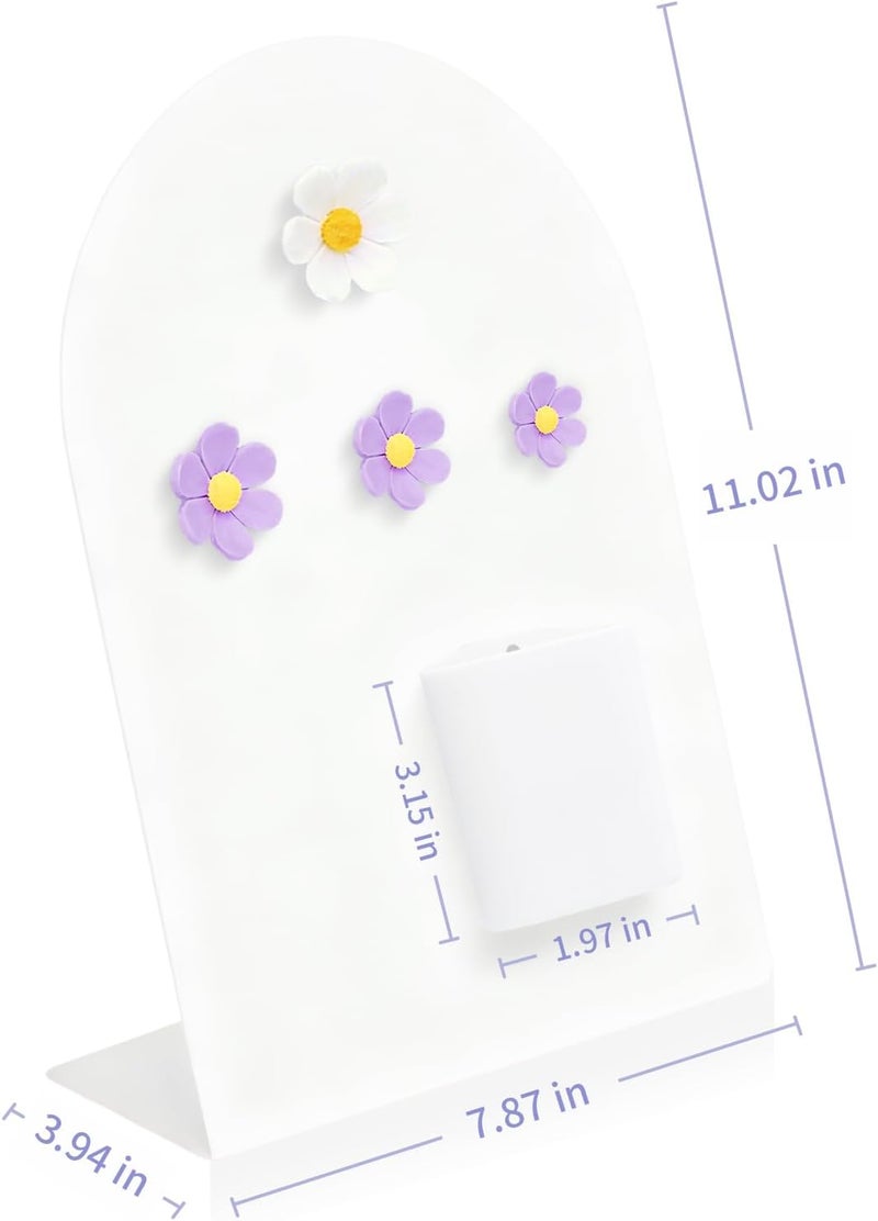 JoMeng Desk Magnetic Message Board, Metal Bulletin/Memo Board with Magnetic Pen Holder and Flower Pins with Stand, Souvenir/Photo Display Board for Home, Office, Dormitory, Apartment, 8 * 11Inch (White) - Image 2